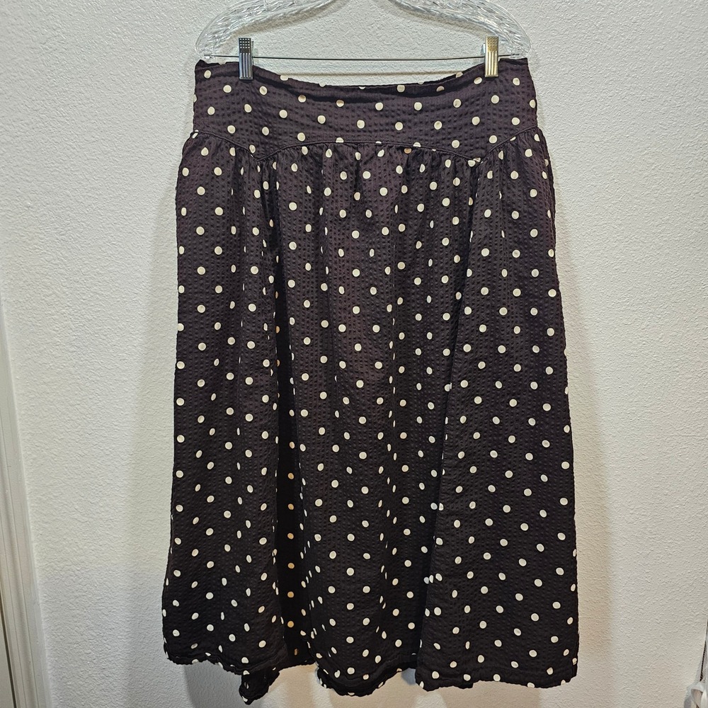Aerie Polka Dot Midi Skirt Brown and White Smocked with Pockets Size XL